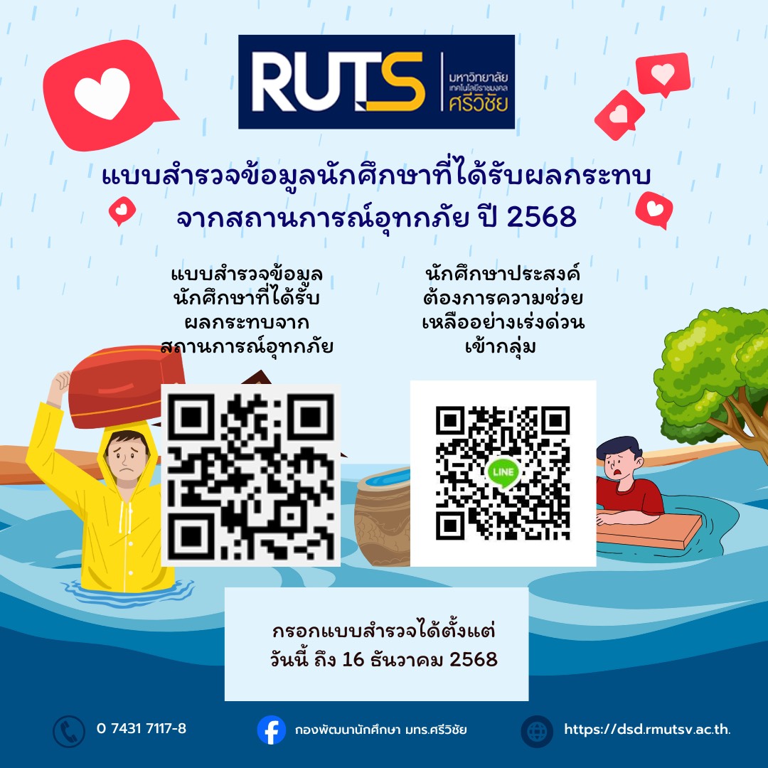 สำรวจนักศึกษาที่ได้รับผลกระทบจากสถานการณ์อุทกภัย ปี 2568